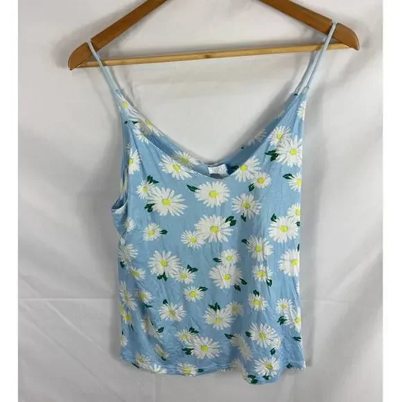 NWT Abound Double V Blue Daisy Tank Medium - Picture 2 of 5